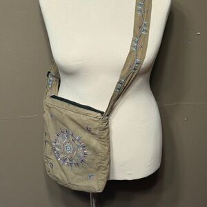 Embroidered Tan Crossbody Bag